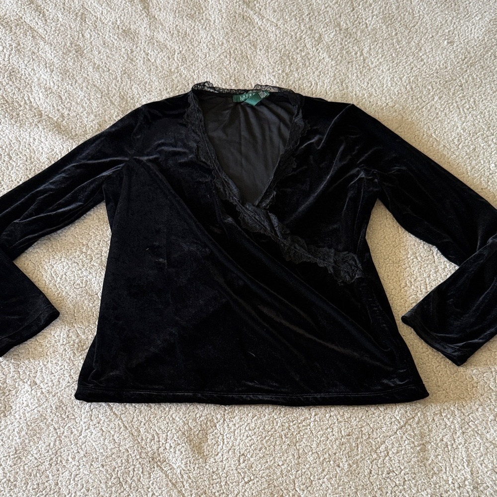 Lauren Ralph Lauren Midnight Velvet Lace Top XL